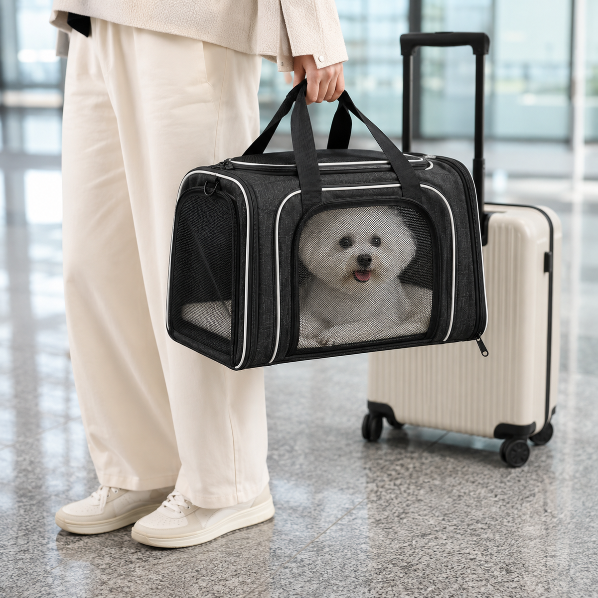 Expandable Mesh Pet Carrier for Comfortable Travel