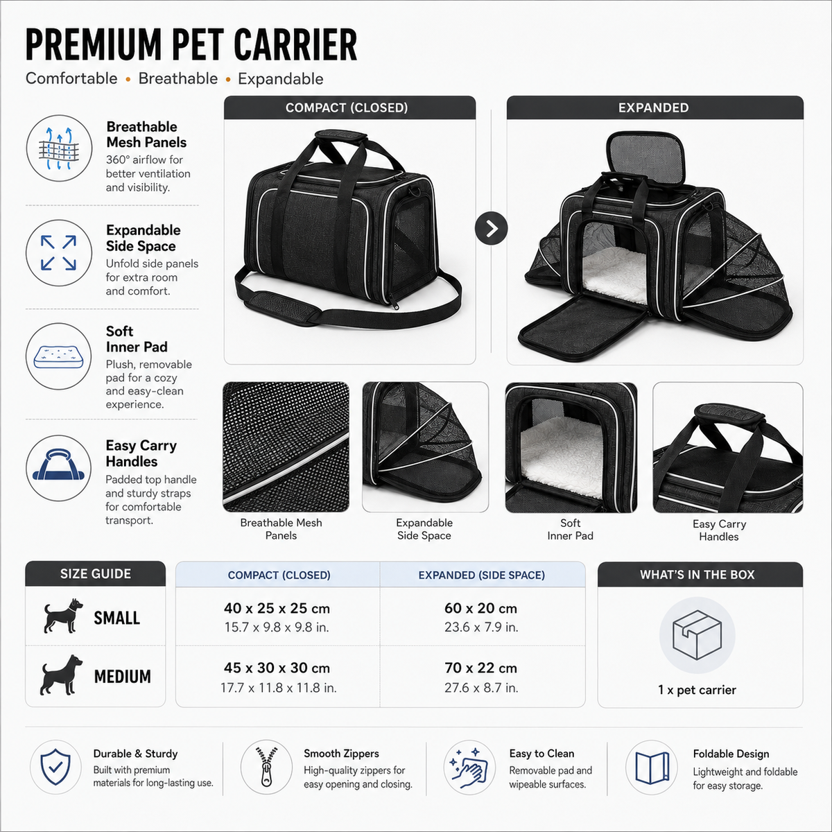Expandable Mesh Pet Carrier for Comfortable Travel
