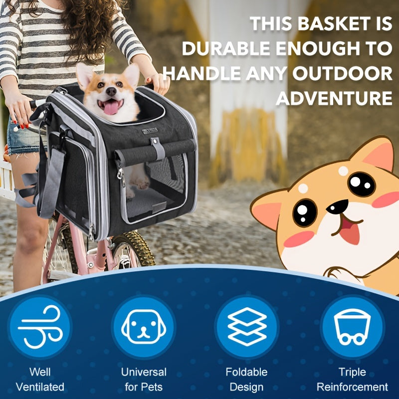 Expandable Pet Bike Basket Small Dog Cat Carrier Bicycle Front Bag