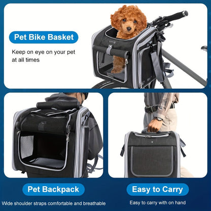 Expandable Pet Bike Basket Small Dog Cat Carrier Bicycle Front Bag
