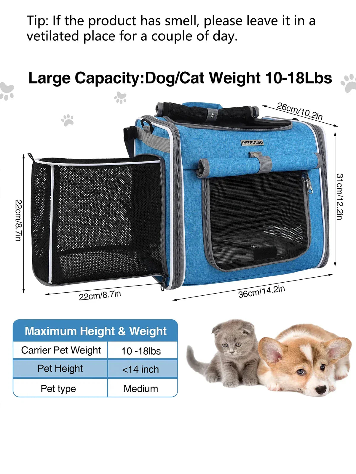 Expandable Pet Bike Basket Small Dog Cat Carrier Bicycle Front Bag
