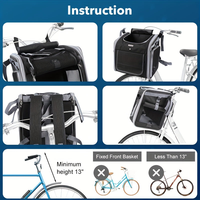 Expandable Pet Bike Basket Small Dog Cat Carrier Bicycle Front Bag