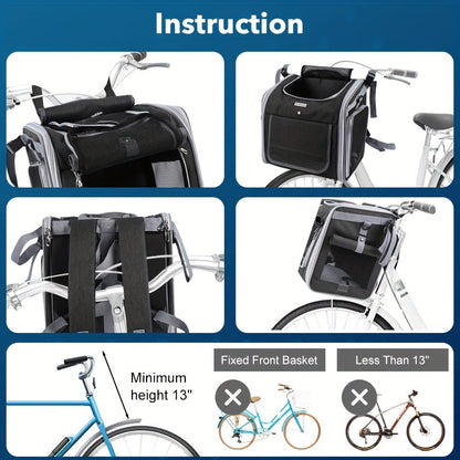 Expandable Pet Bike Basket Small Dog Cat Carrier Bicycle Front Bag