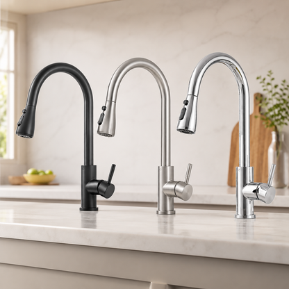 Extendable Kitchen Faucet with Pull-Down Spray, Flexible Swivel and Single-Handle Control