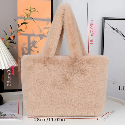 Faux Fur Shopper Tote Bag With Makeup Pouch For Everyday Use