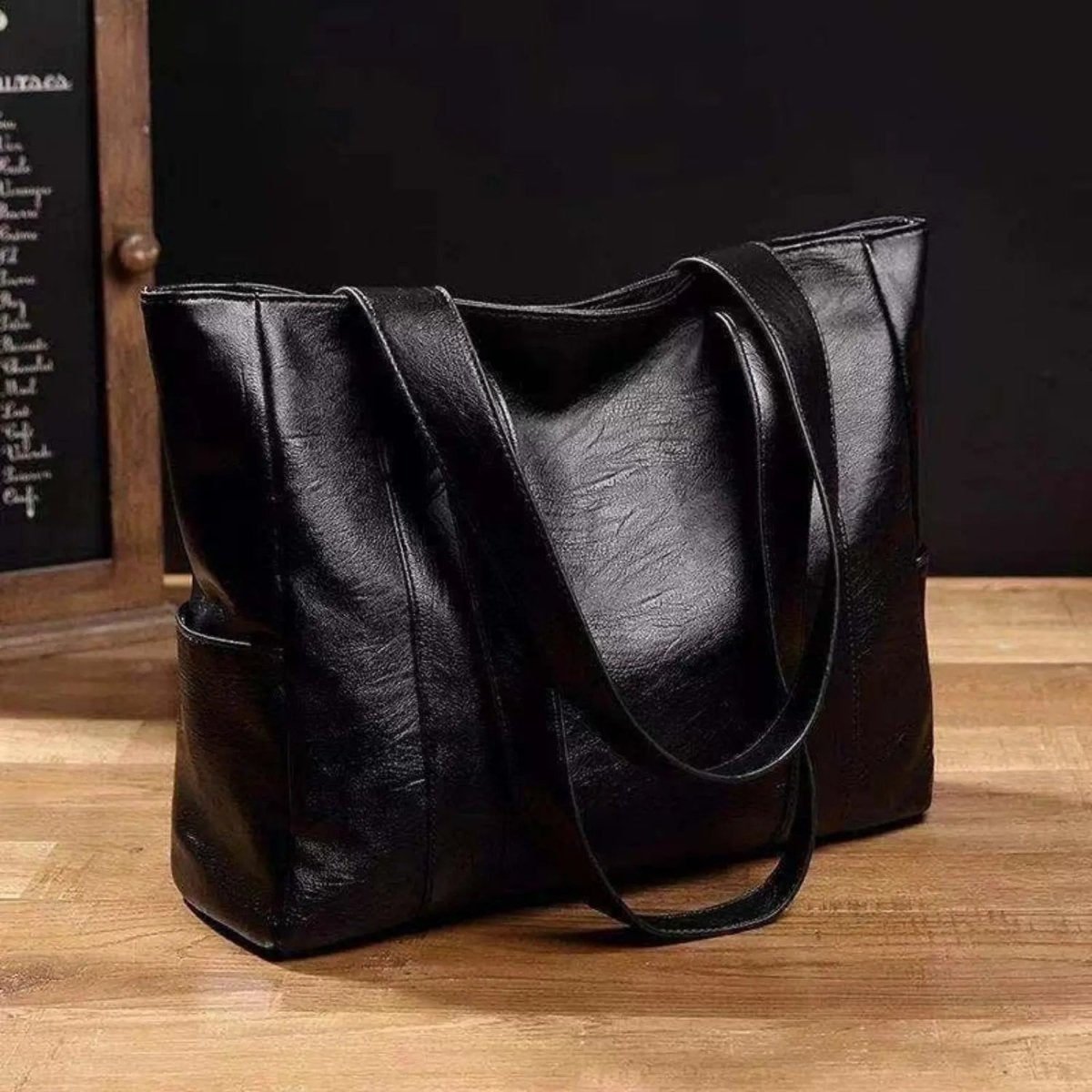 Faux Leather Tote Bag with Shoulder Carry and Zip Pockets