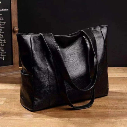 Faux Leather Tote Bag with Shoulder Carry and Zip Pockets