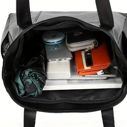 Faux Leather Tote Bag with Shoulder Carry and Zip Pockets