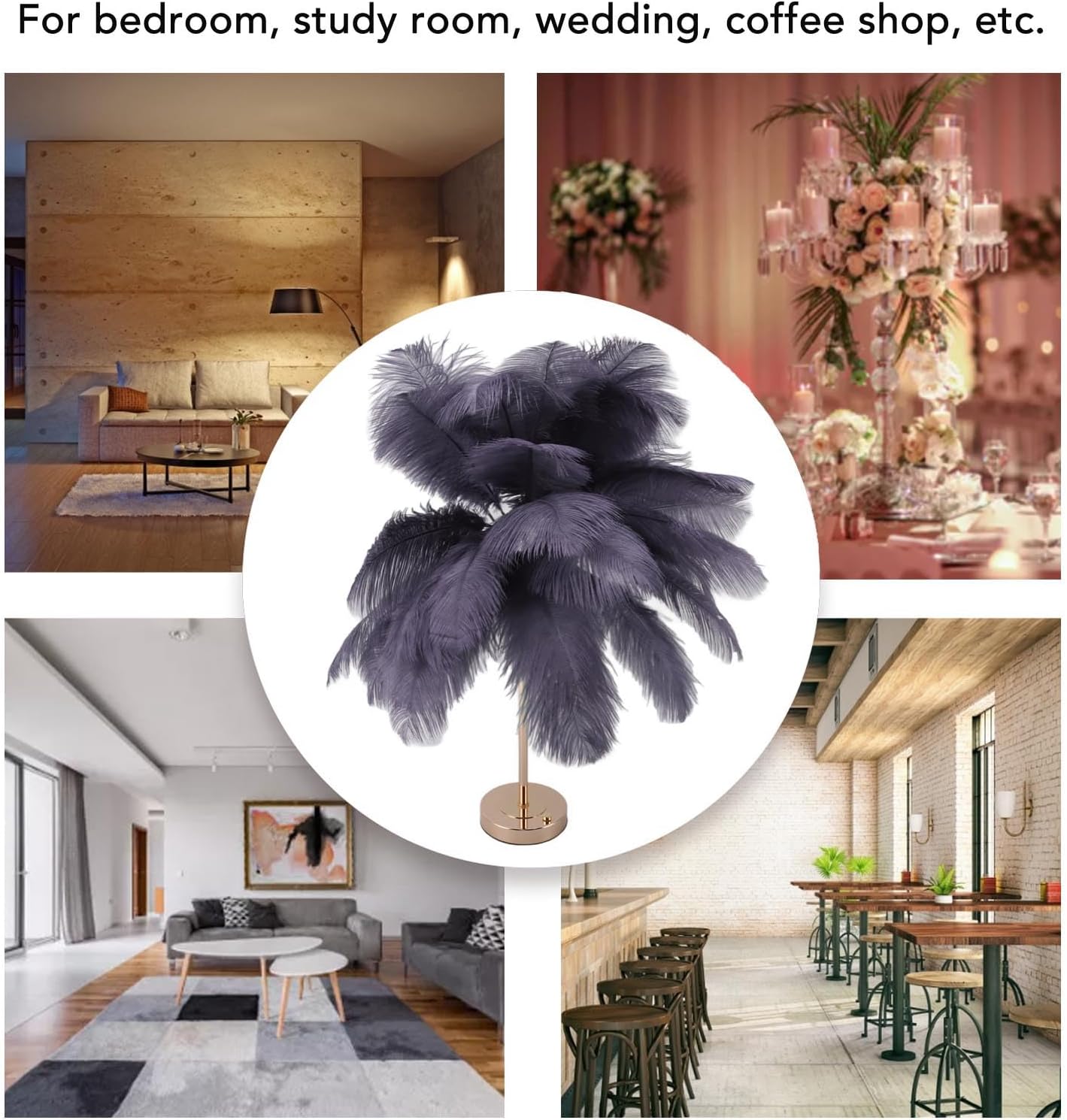 Feather LED Table Lamp Touch Control Bedroom Decor Light