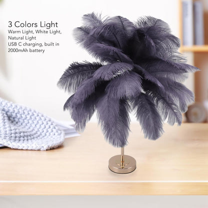 Feather LED Table Lamp Touch Control Bedroom Decor Light