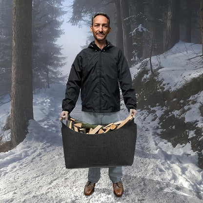 Felt Firewood Storage Basket XL Foldable Log Carrier Wooden Handles