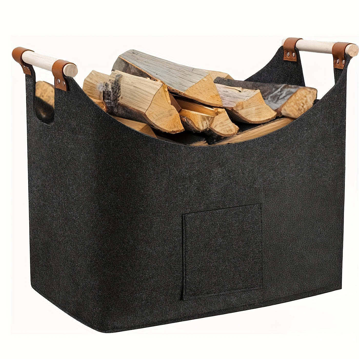 Felt Firewood Storage Basket XL Foldable Log Carrier Wooden Handles