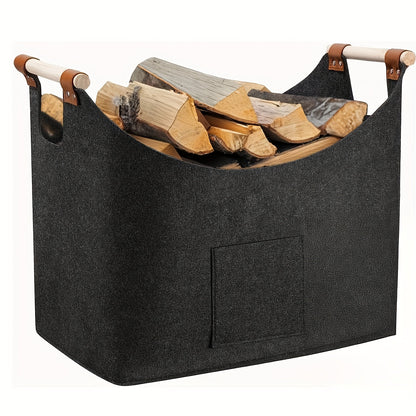 Felt Firewood Storage Basket XL Foldable Log Carrier Wooden Handles