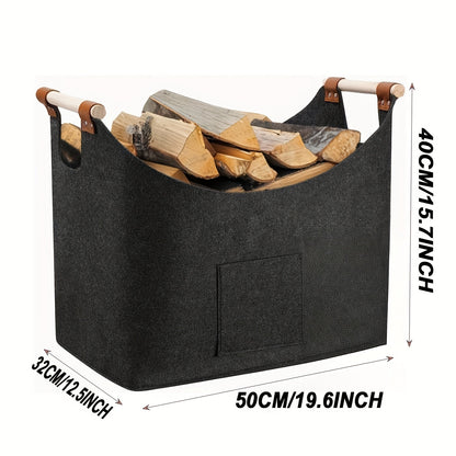 Felt Firewood Storage Basket XL Foldable Log Carrier Wooden Handles