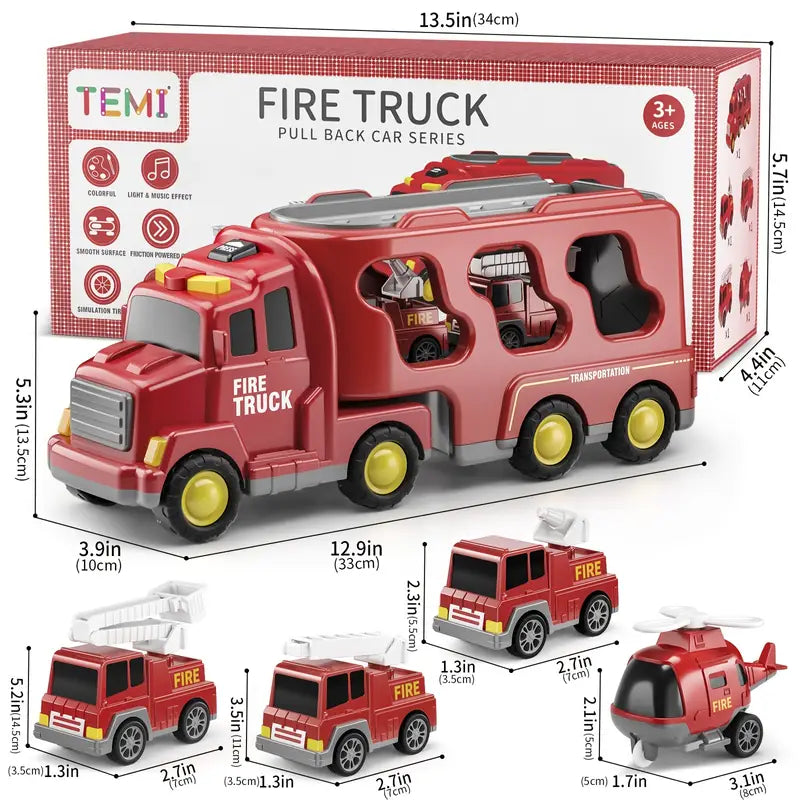 Fire Truck Toy Set Kids Emergency Vehicles Play Set With Sounds