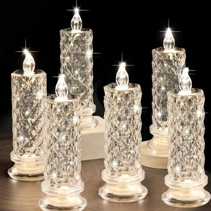 Flammefrit LED-lys i stearinlysdesign med krystaleffekt, varm hvid og dekorativ detalje