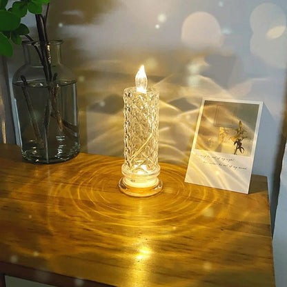 Flammefrit LED-lys i stearinlysdesign med krystaleffekt, varm hvid og dekorativ detalje