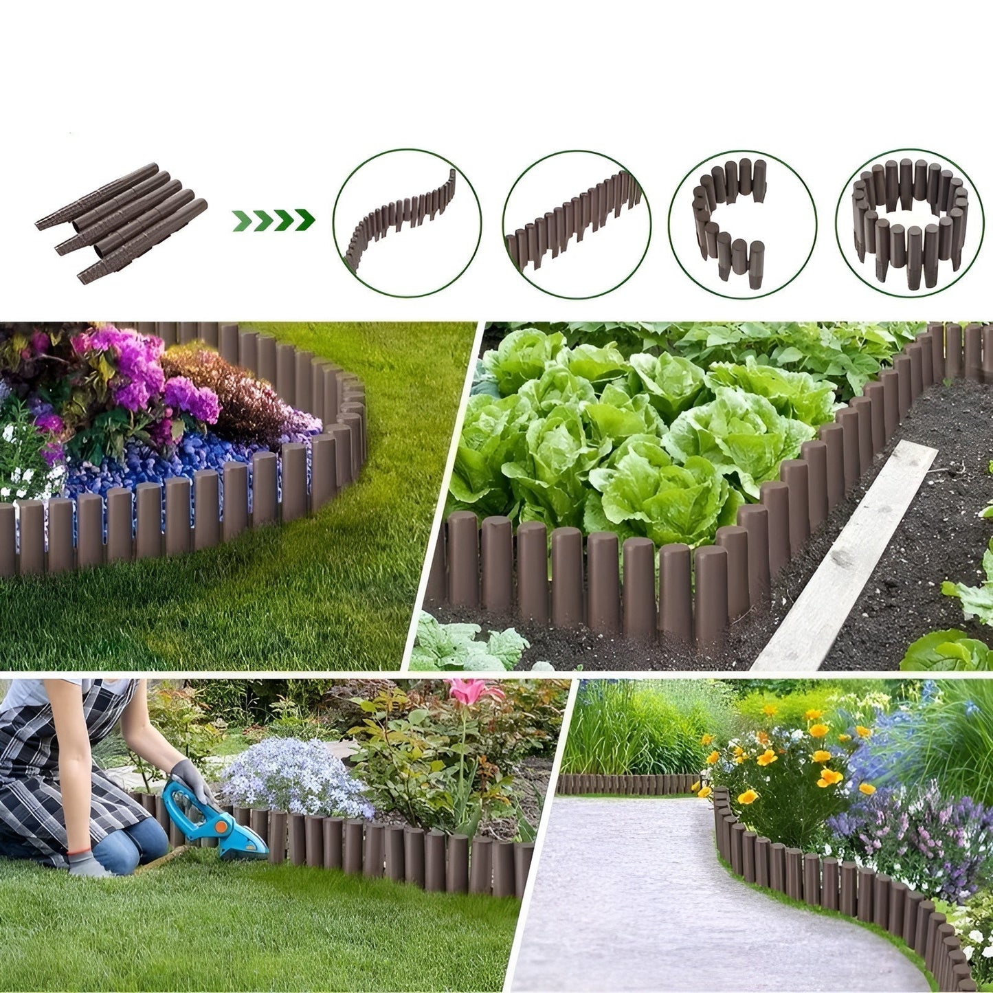 Flexible Garden Border Fence Wood Look Lawn Edging