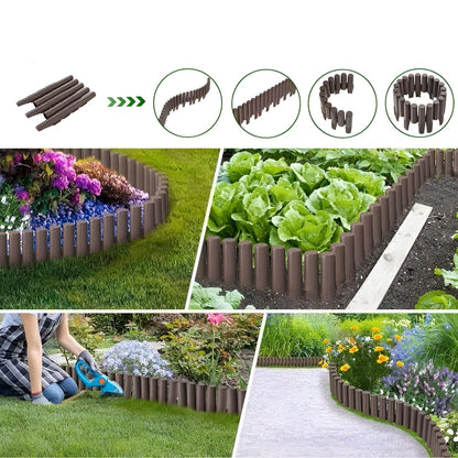 Flexible Garden Border Fence Wood Look Lawn Edging
