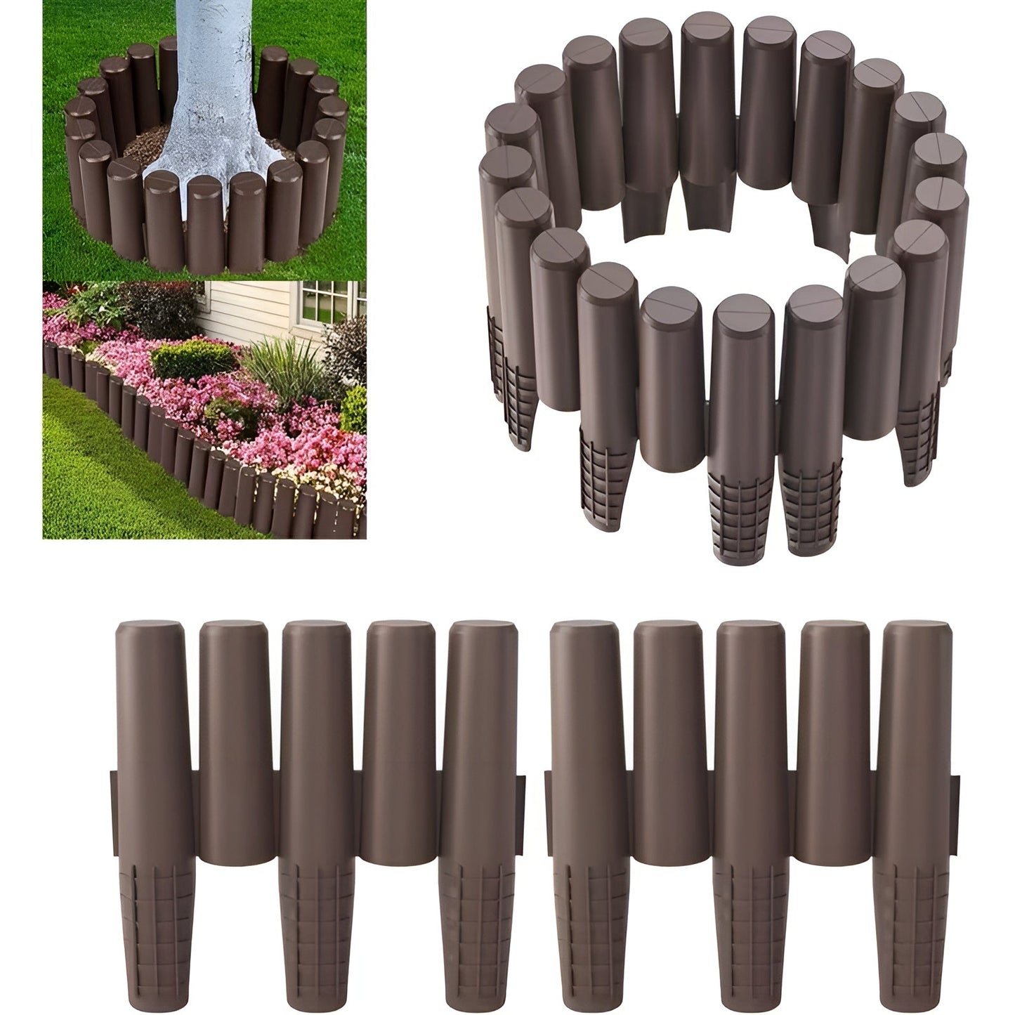 Flexible Garden Border Fence Wood Look Lawn Edging