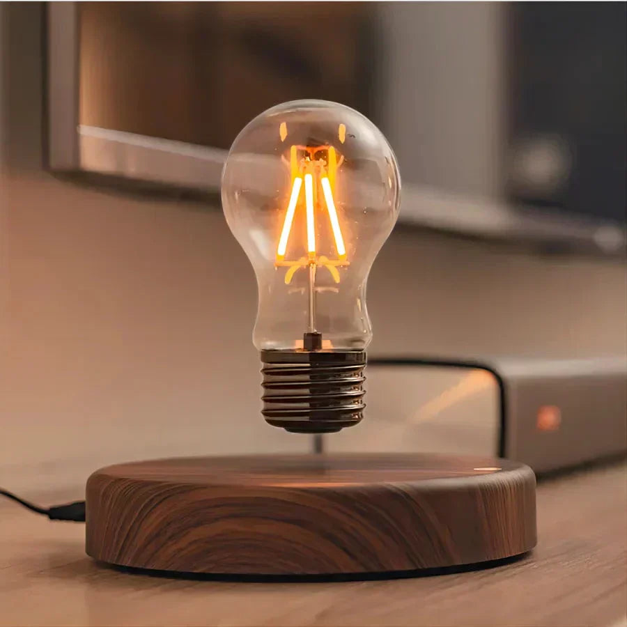 Floating Light Bulb Lamp Magnetic Levitating Lamp With Wooden Base LED Table Lamp