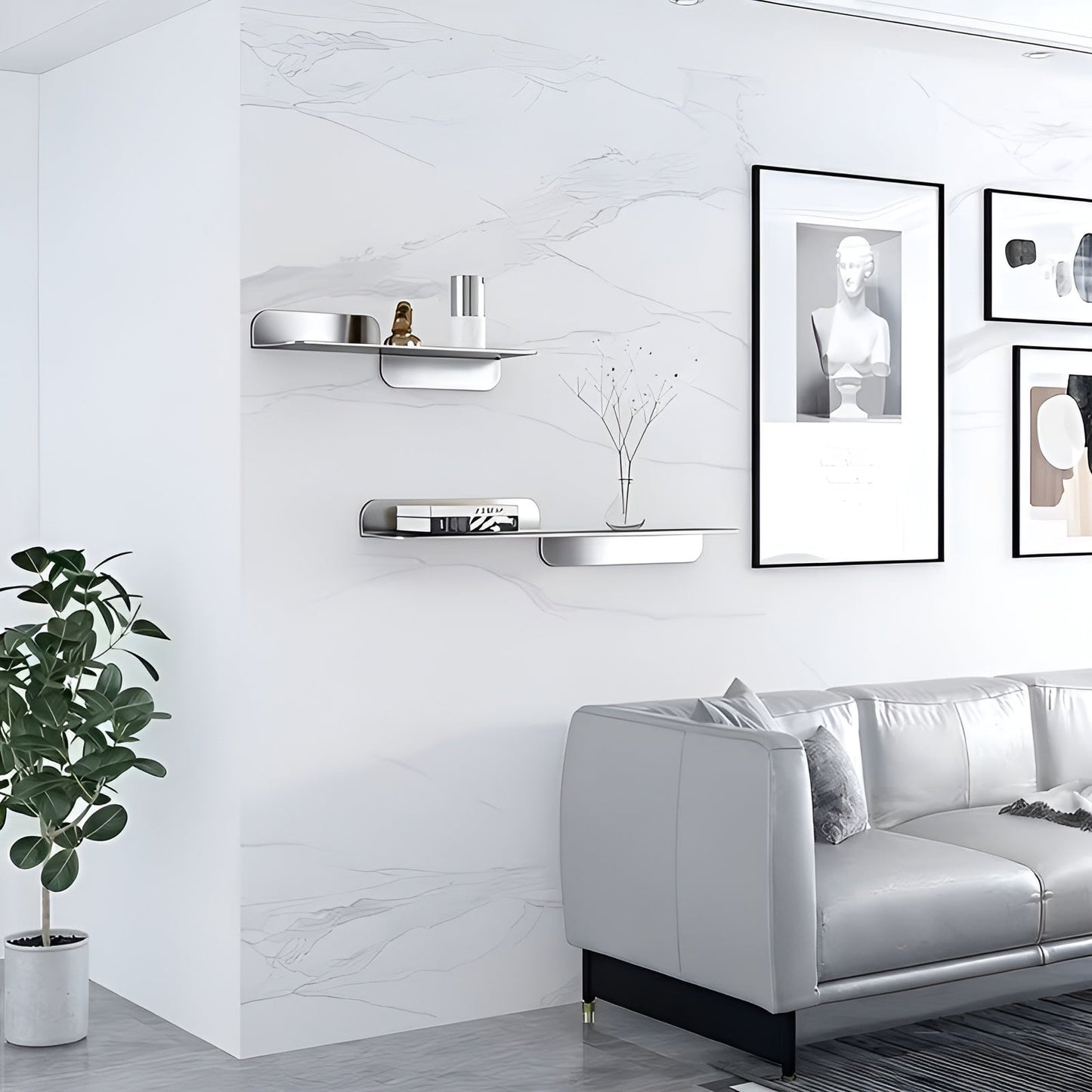 Floating Wall Shelf Minimalist Stainless Steel Storage Rack