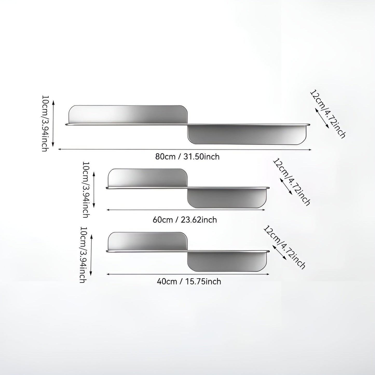 Floating Wall Shelf Minimalist Stainless Steel Storage Rack