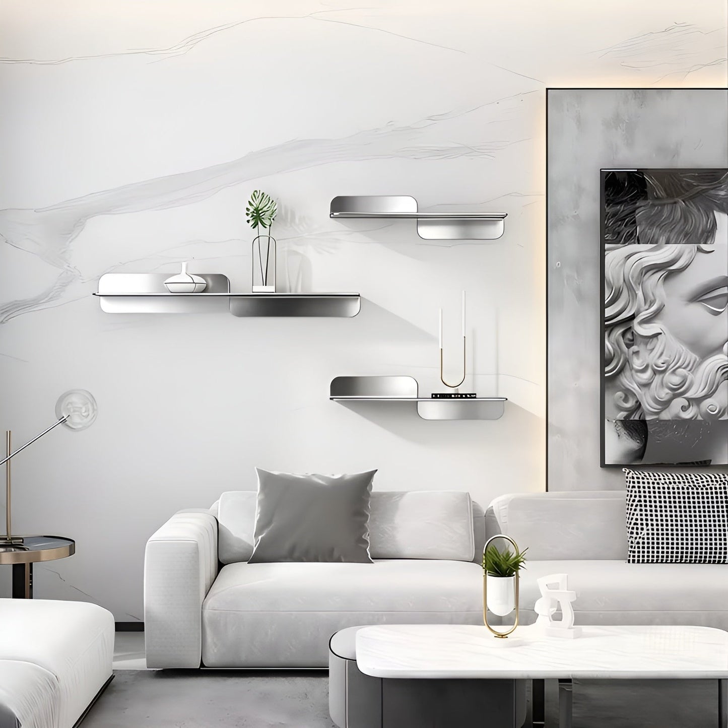 Floating Wall Shelf Minimalist Stainless Steel Storage Rack