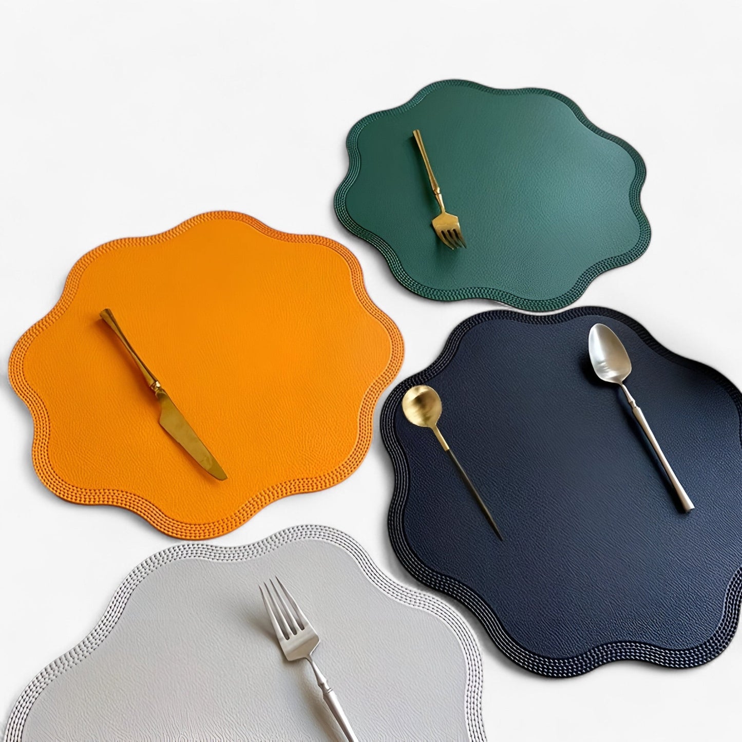 Floral Embossed Faux Leather Placemats Table Mats