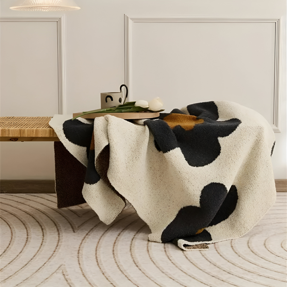 Floral Knit Plush Throw Blanket – Cozy Decorative Sofa and Bed Blanket