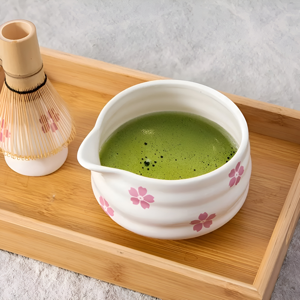 Floral Matcha Tea Set Ceramic Bowl Bamboo Whisk Ceremony Kit