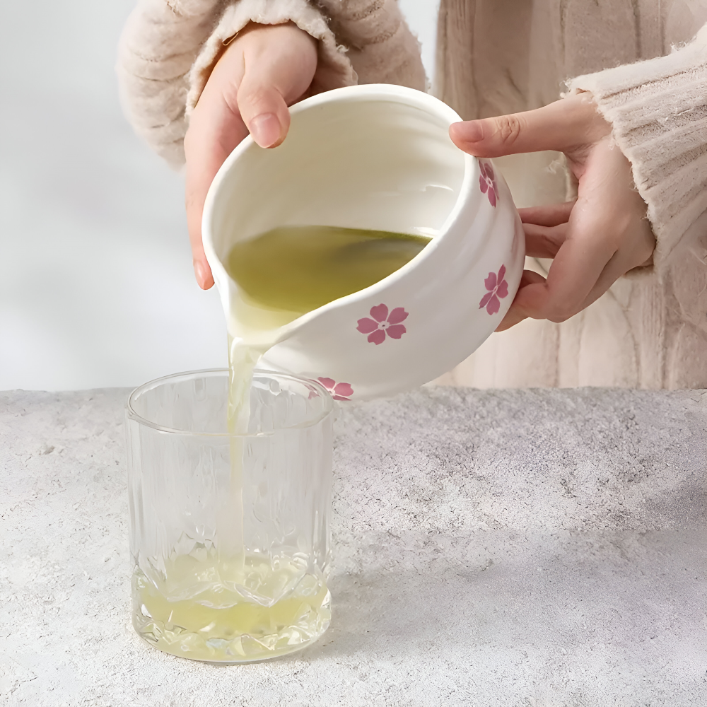 Floral Matcha Tea Set Ceramic Bowl Bamboo Whisk Ceremony Kit
