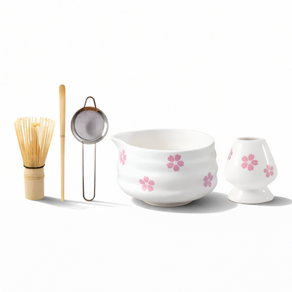 Floral Matcha Tea Set Ceramic Bowl Bamboo Whisk Ceremony Kit