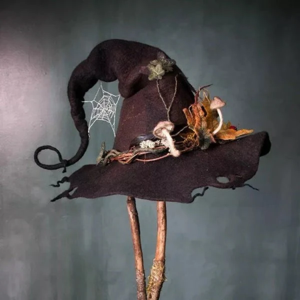 Bloemrijke heksenhoed met verstelbare punt, accessoire voor Halloweenkostuum en feest