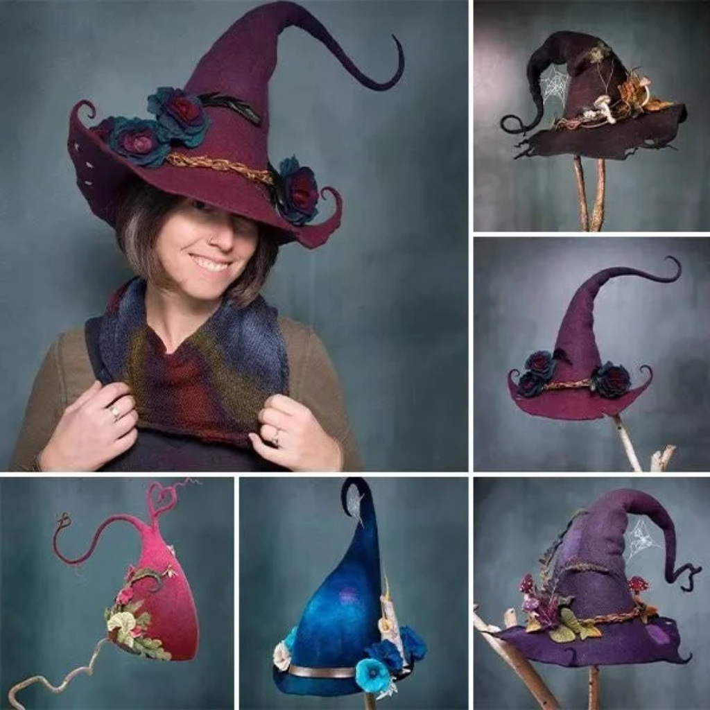 Bloemrijke heksenhoed met verstelbare punt, accessoire voor Halloweenkostuum en feest