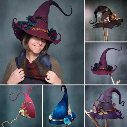 Bloemrijke heksenhoed met verstelbare punt, accessoire voor Halloweenkostuum en feest
