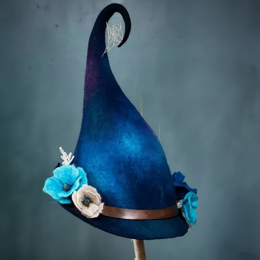 Bloemrijke heksenhoed met verstelbare punt, accessoire voor Halloweenkostuum en feest