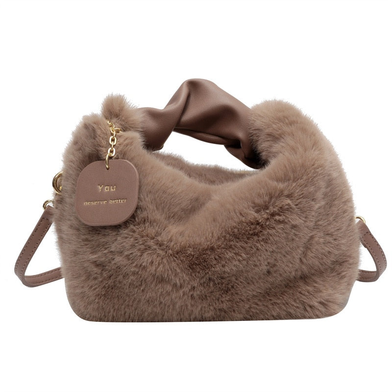 Fluffy Handbag Soft Plush Trendy Tote for Everyday Use