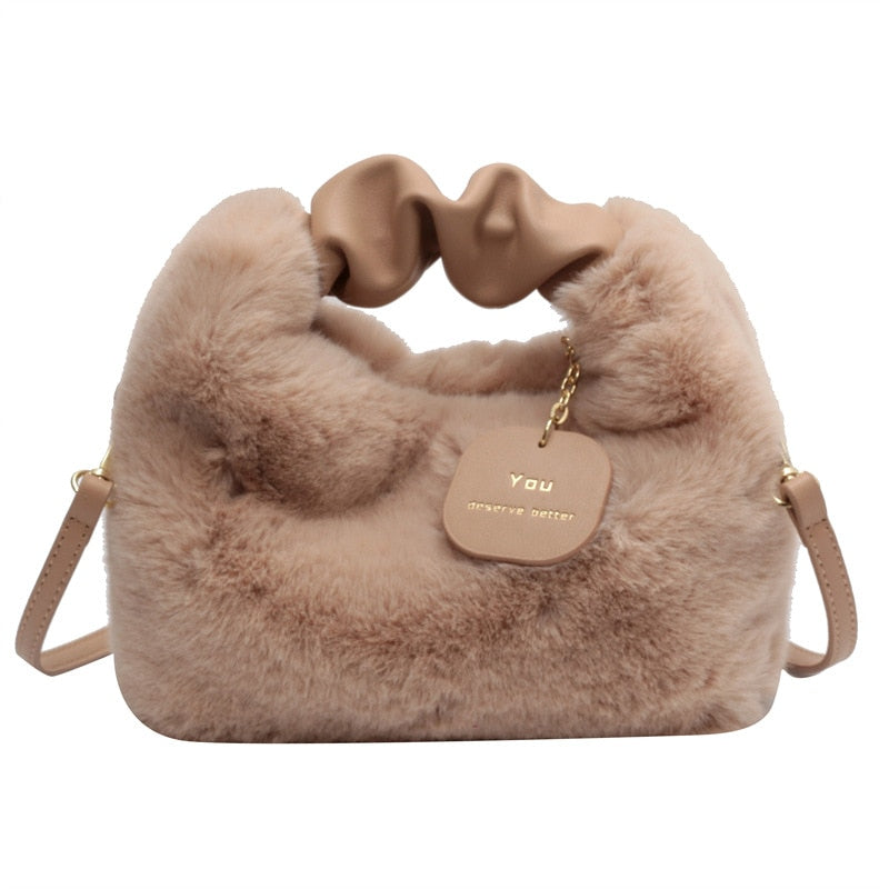 Fluffy Handbag Soft Plush Trendy Tote for Everyday Use