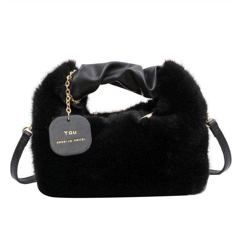 Fluffy Handbag Soft Plush Trendy Tote for Everyday Use