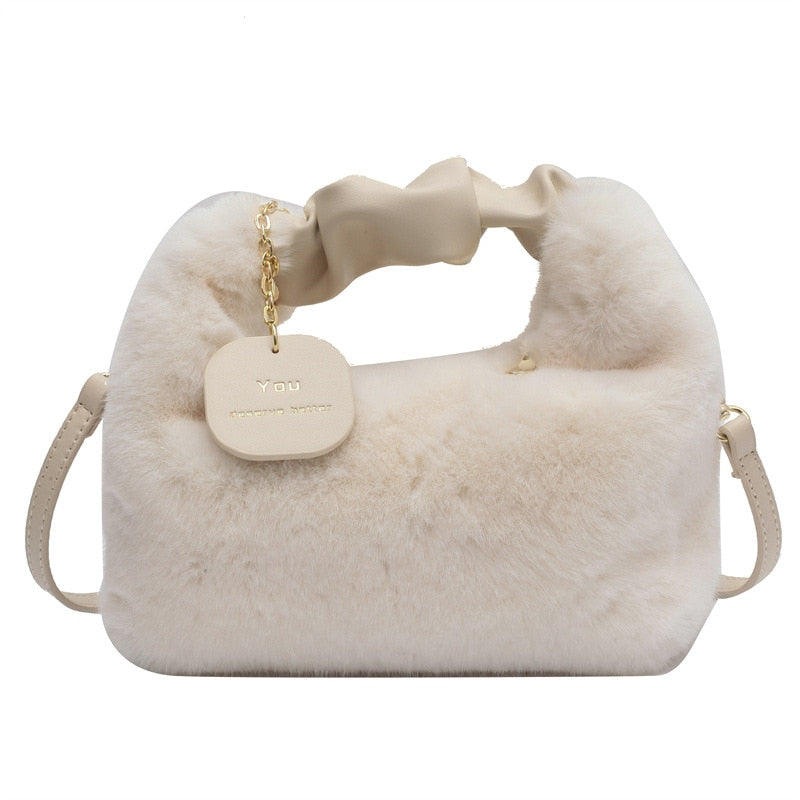 Fluffy Handbag Soft Plush Trendy Tote for Everyday Use