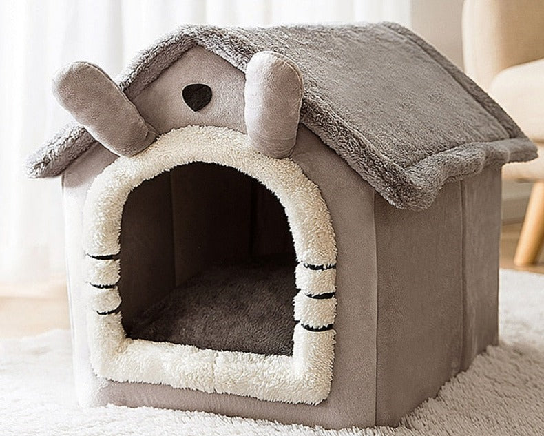 Fluffy Pet Sleeping House Warm Plush Indoor Cat Bed Cozy Small Dog Cave Bed Soft Kennel