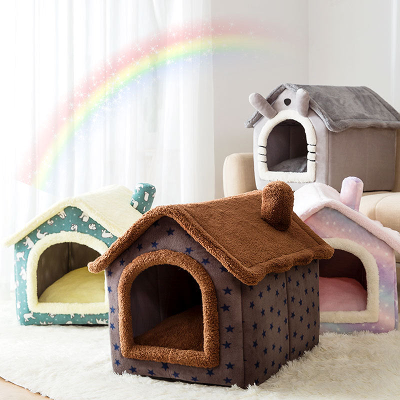 Fluffy Pet Sleeping House Warm Plush Indoor Cat Bed Cozy Small Dog Cave Bed Soft Kennel