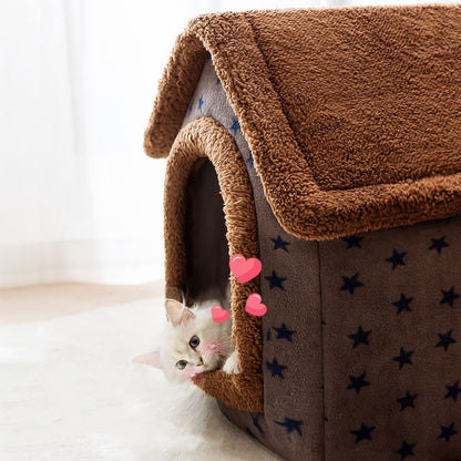 Fluffy Pet Sleeping House Warm Plush Indoor Cat Bed Cozy Small Dog Cave Bed Soft Kennel