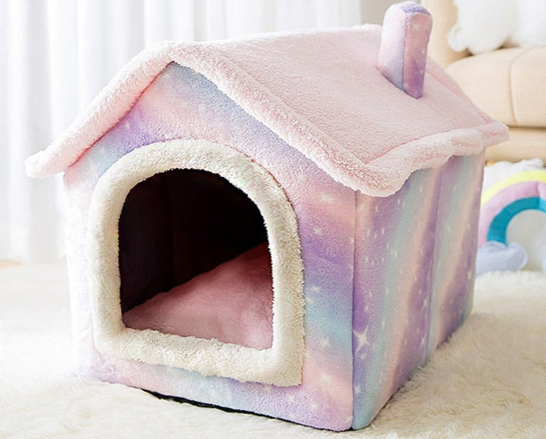 Fluffy Pet Sleeping House Warm Plush Indoor Cat Bed Cozy Small Dog Cave Bed Soft Kennel