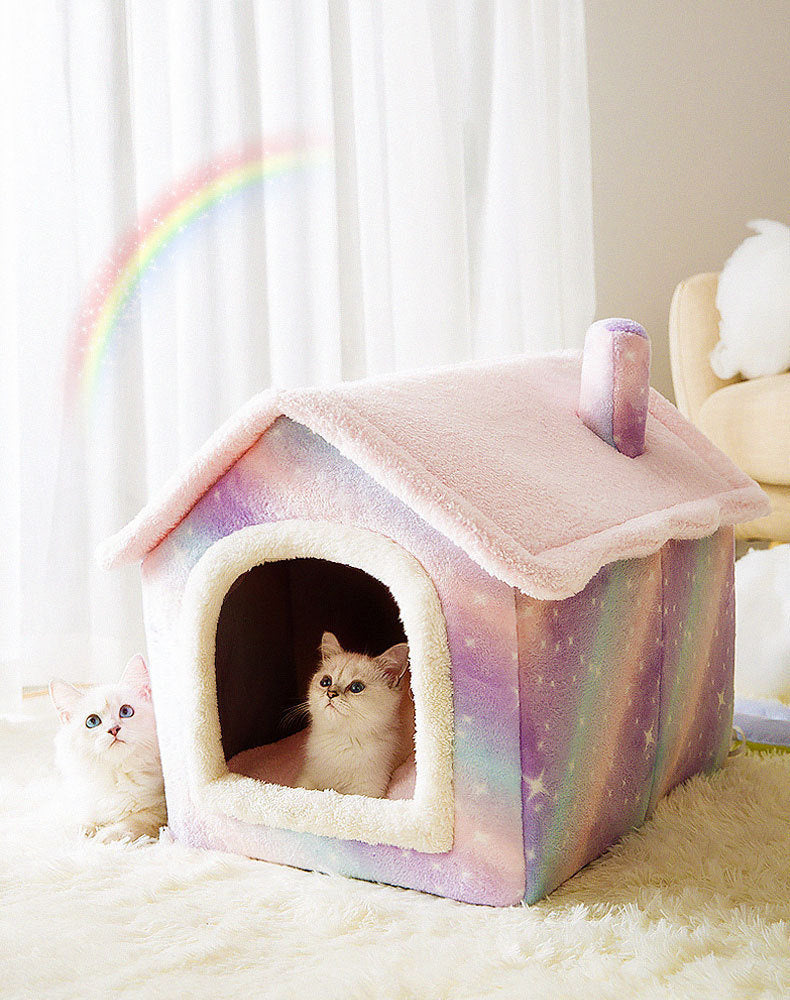 Fluffy Pet Sleeping House Warm Plush Indoor Cat Bed Cozy Small Dog Cave Bed Soft Kennel