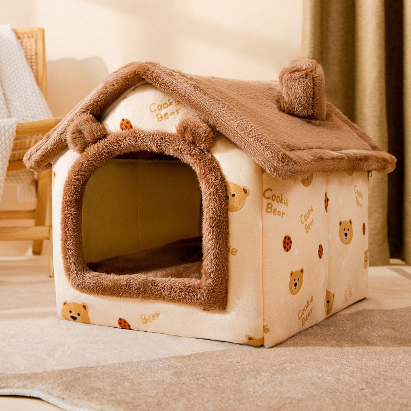 Fluffy Pet Sleeping House Warm Plush Indoor Cat Bed Cozy Small Dog Cave Bed Soft Kennel