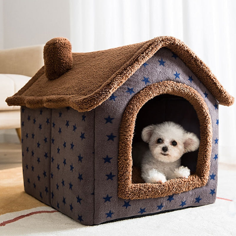 Fluffy Pet Sleeping House Warm Plush Indoor Cat Bed Cozy Small Dog Cave Bed Soft Kennel