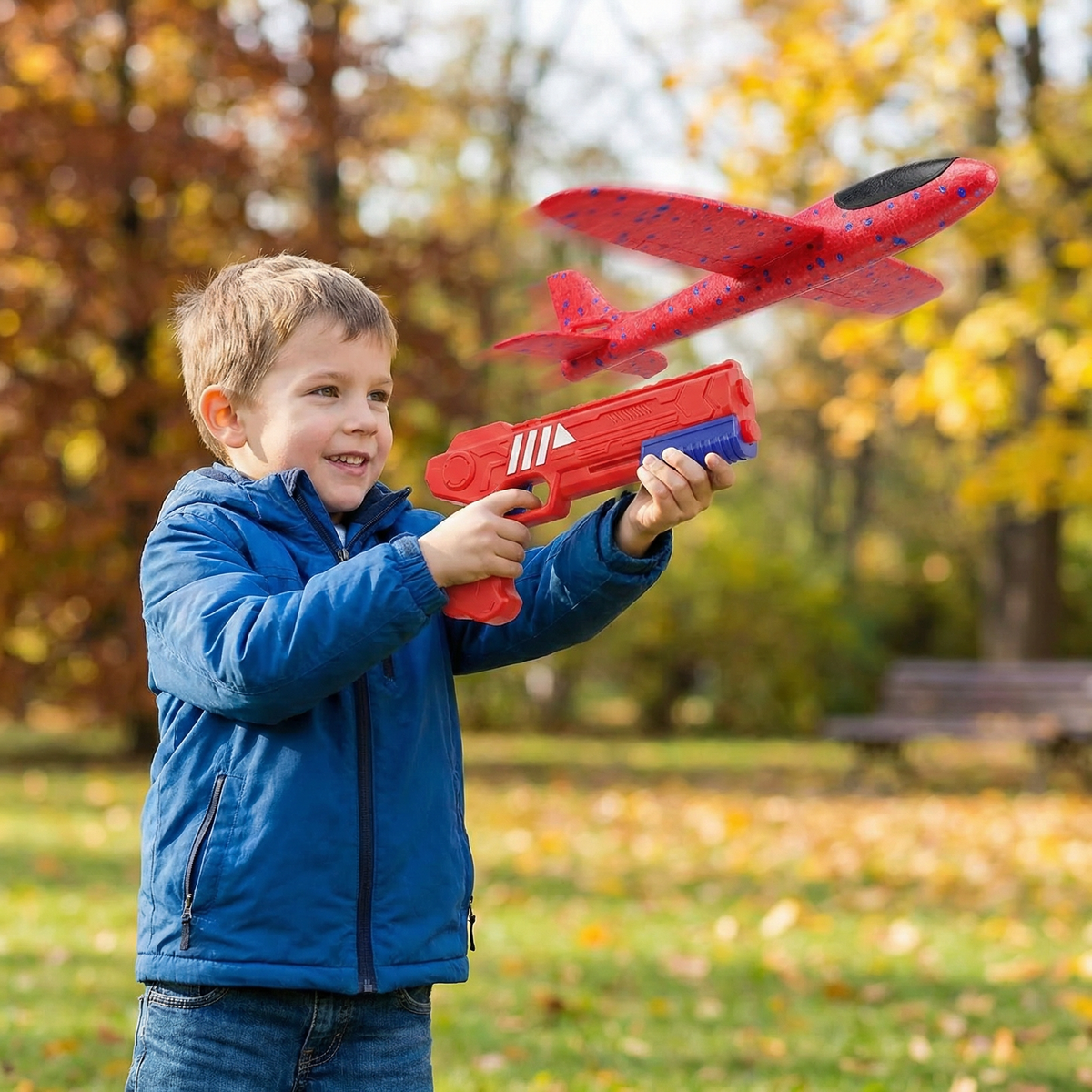Schuimvliegtuigwerper, vliegend speelgoed voor kinderen met drukknop voor buitenspelen