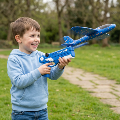 Schuimvliegtuigwerper, vliegend speelgoed voor kinderen met drukknop voor buitenspelen